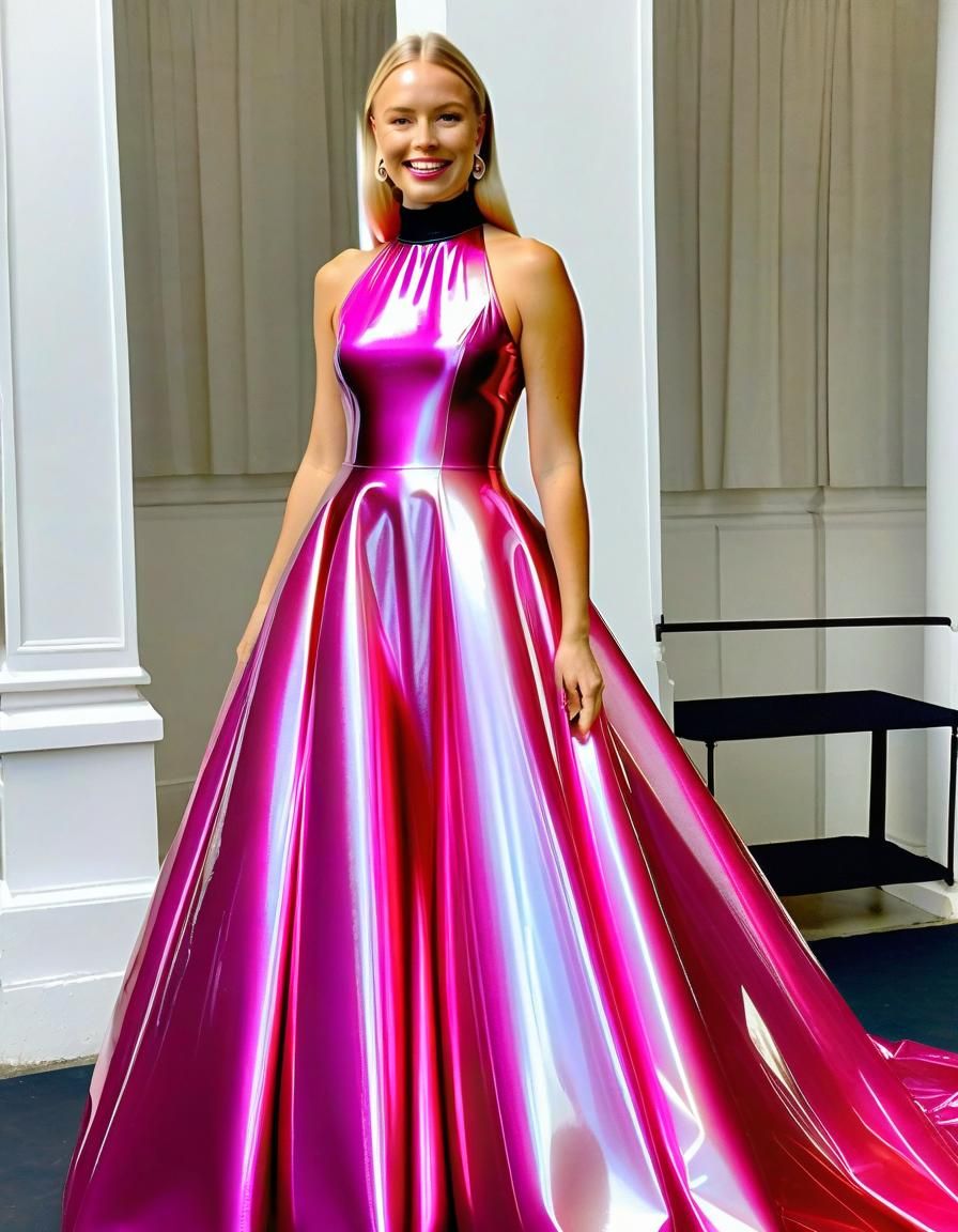 Woman in Shiny Translucent Vinyl Ballgown