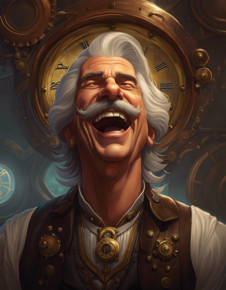 Steampunk Portrait of a Laughing Man in 8K