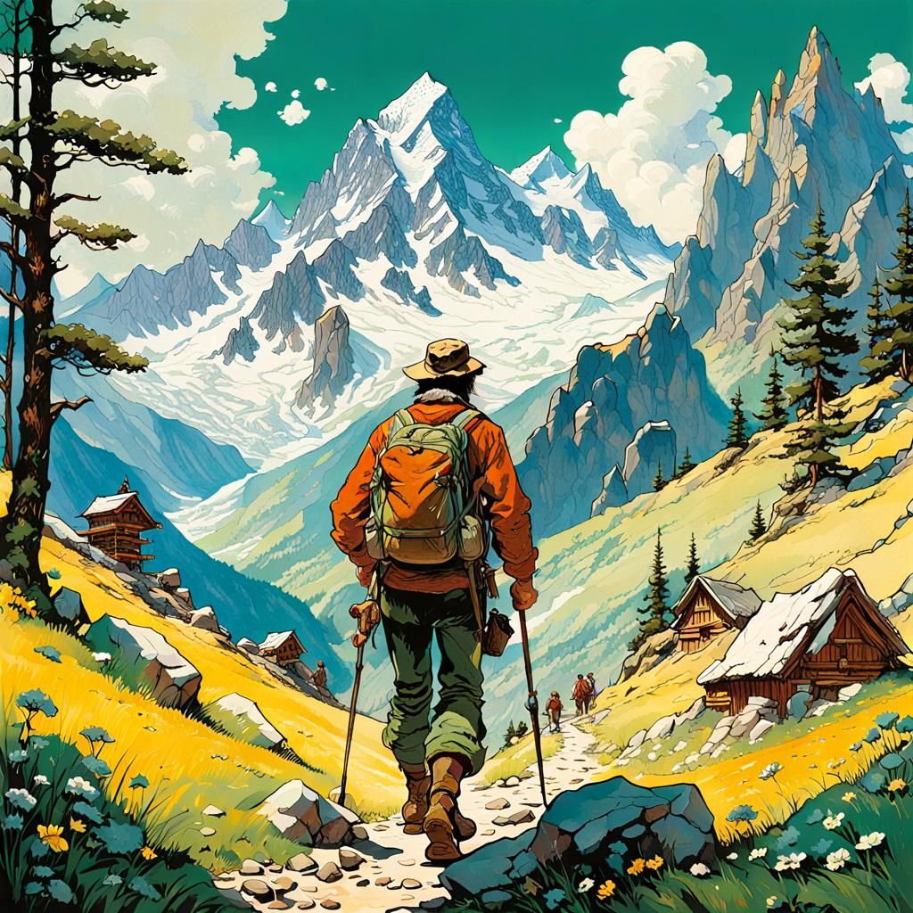 Springtime Alps Scene in Manhwa Style