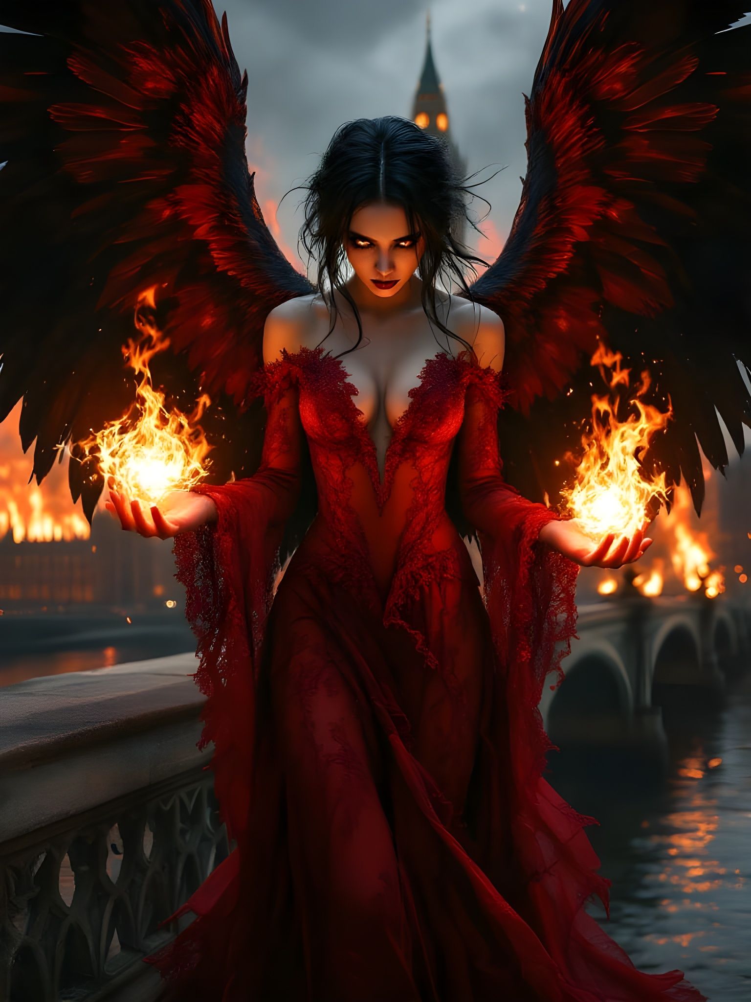Gothic Fallen Angel Confronts Apocalyptic London