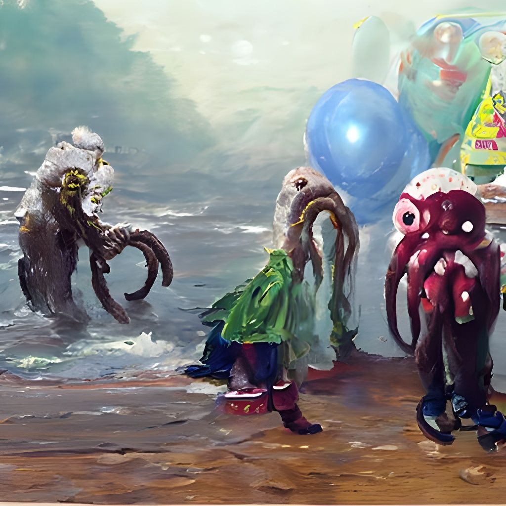 Cthulhu as Party Clown, Oil Painting by Gurney