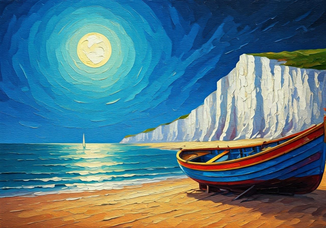White Cliffs of Dover in Impasto Painting Style