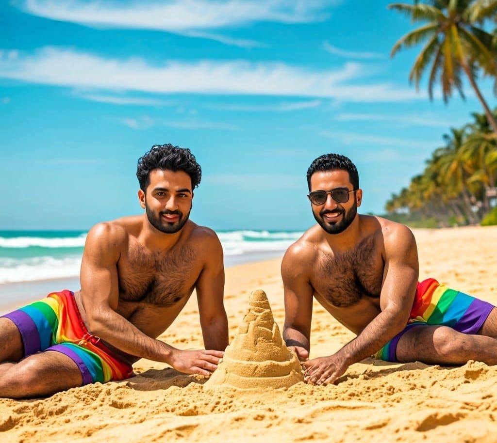 Gay Couple Builds Sandcastle on Tropical Beach: 8K
