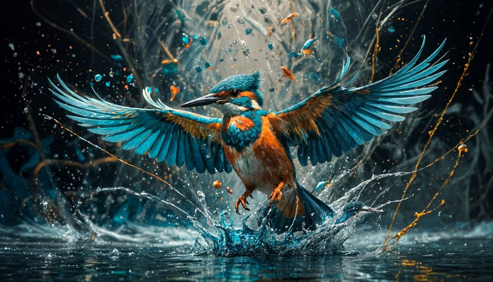 Kingfisher in Abstract Expressionist Style