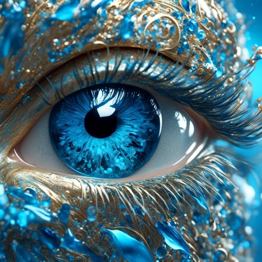 Hyperrealistic Blue Iris in Futuristic Bangkok