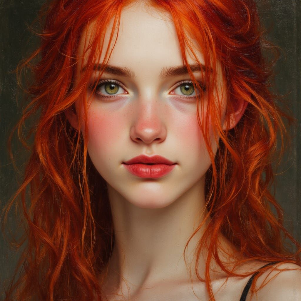 Goddess with Red Hair and Green Eyes in Vogue Style