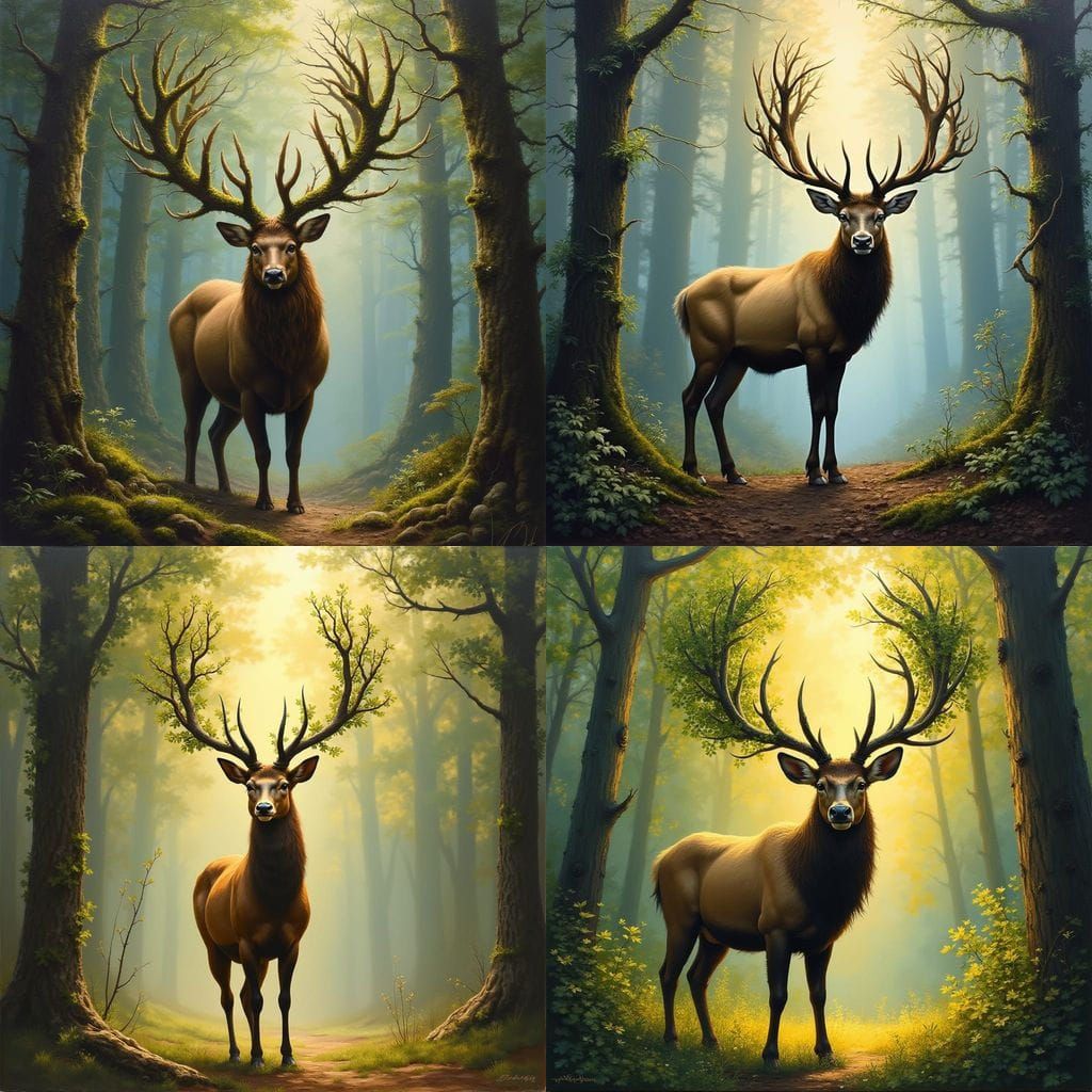Deer with Tree Branch Antlers Oil Painting