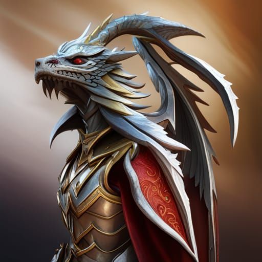 Armored Half-Dragon RPG Character in Medieval Style