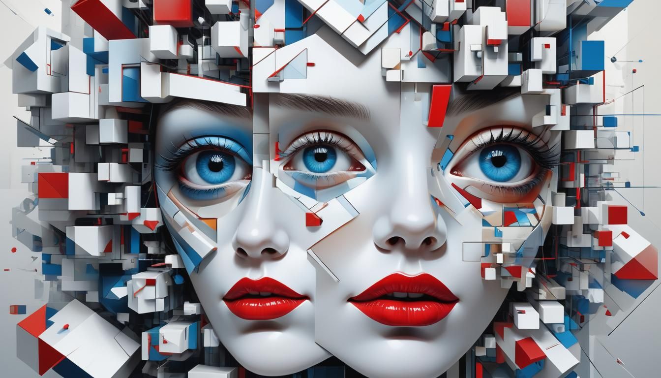 Abstract Geometric Face in Digital Art Style