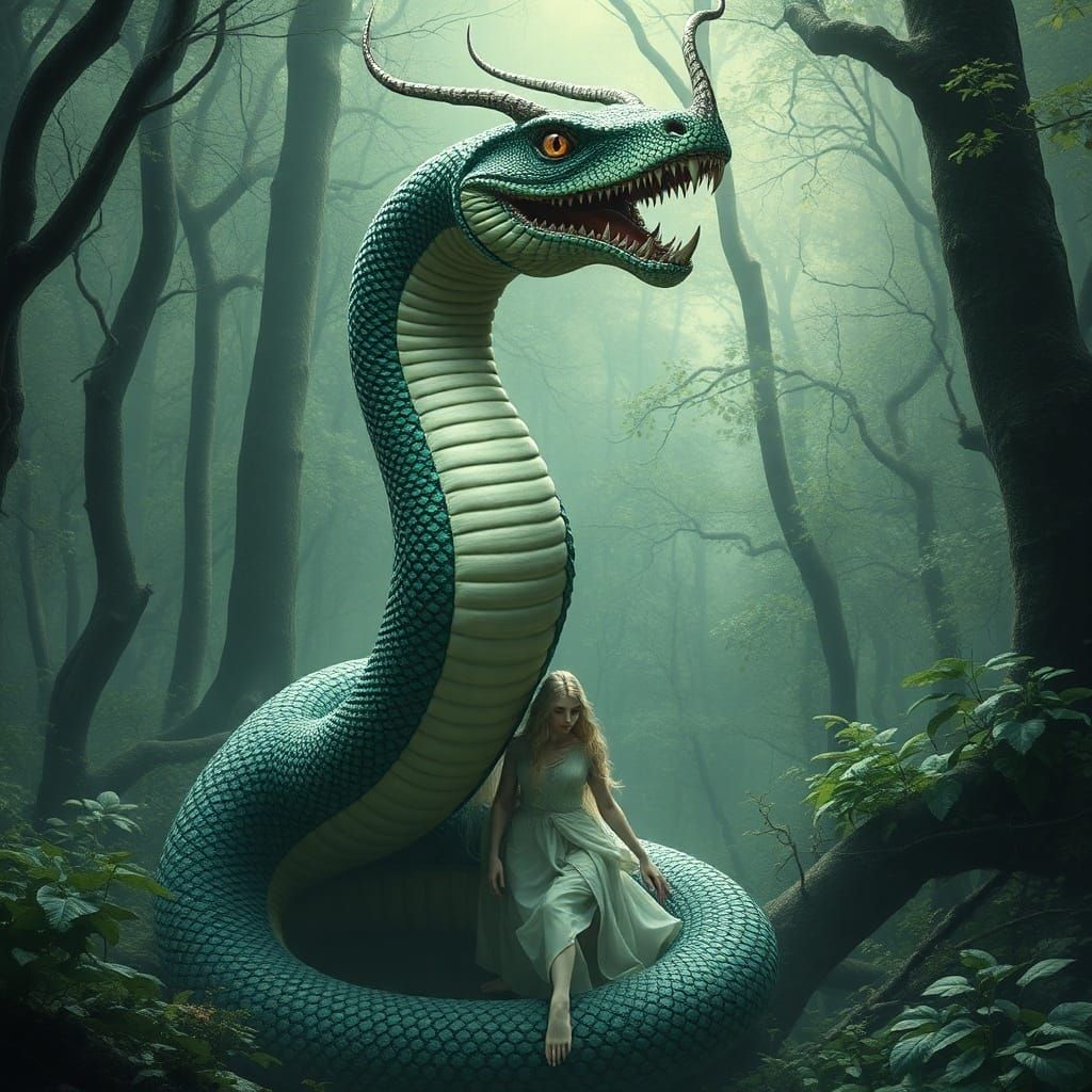 Mythical Snake Woman in Enchanted Forest