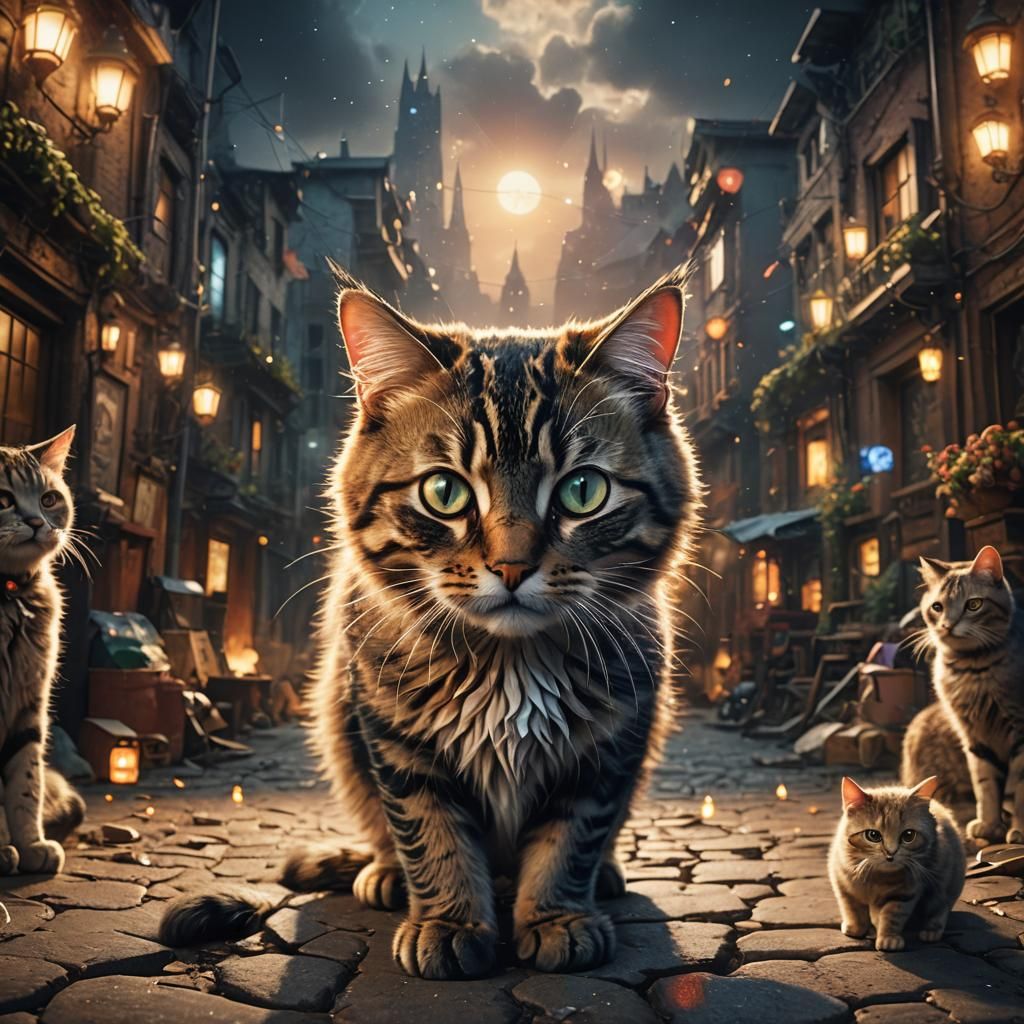 Epic Cinematic Digital Painting of Majestic Cat in Maximalis...