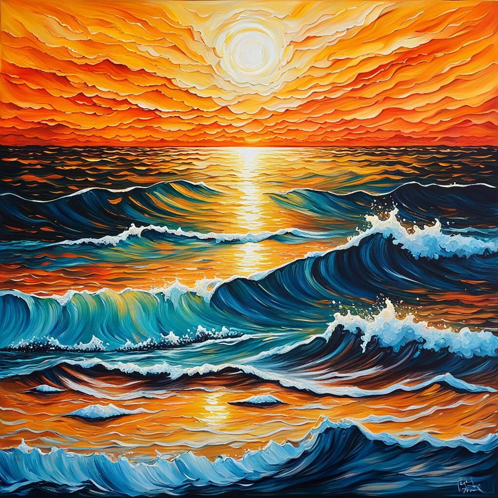 Golden Hour Sunset Painting with Acrylic Texture