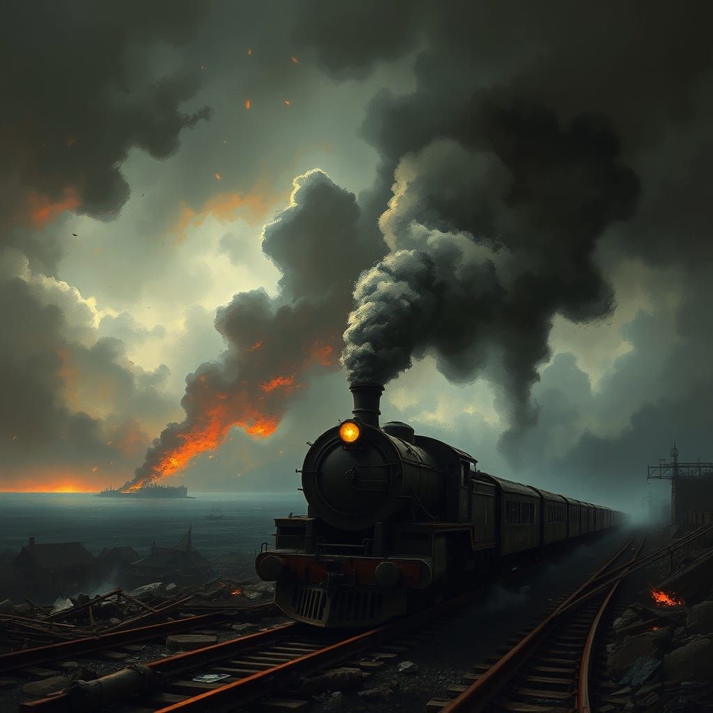 Apocalyptic Seaside Train Arrives to Smoking Ruins