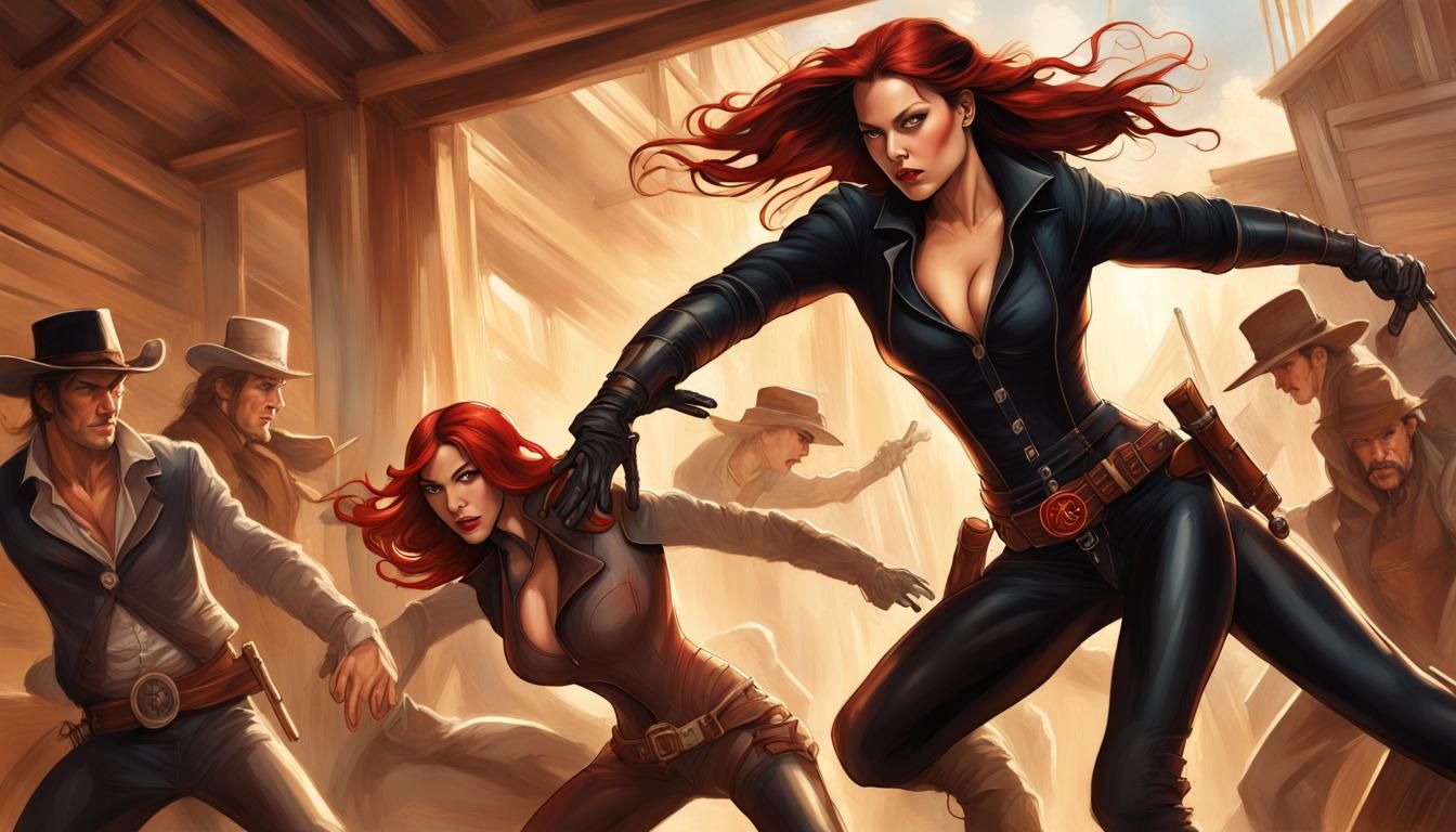 Elektra and Black Widow Cowgirl Showdown