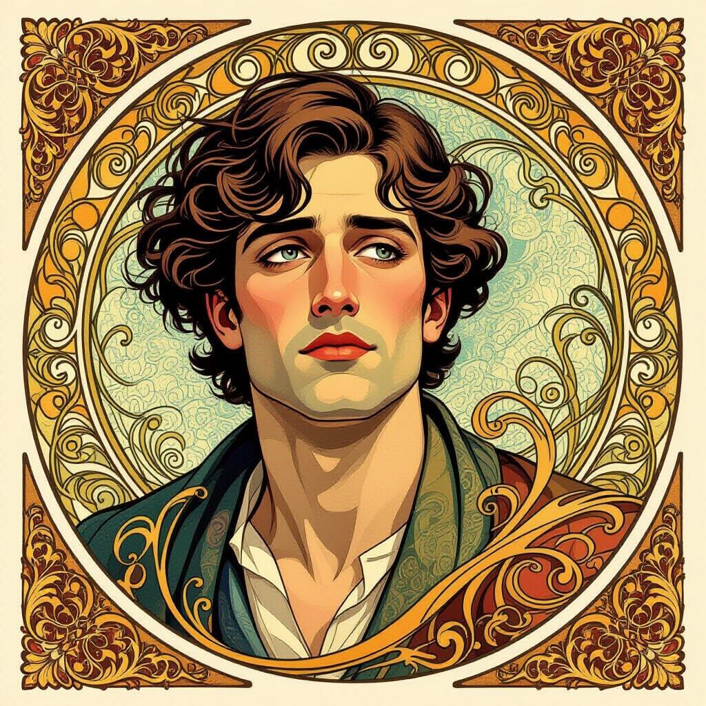 Art Nouveau Portrait of a Man in Jewel Tones