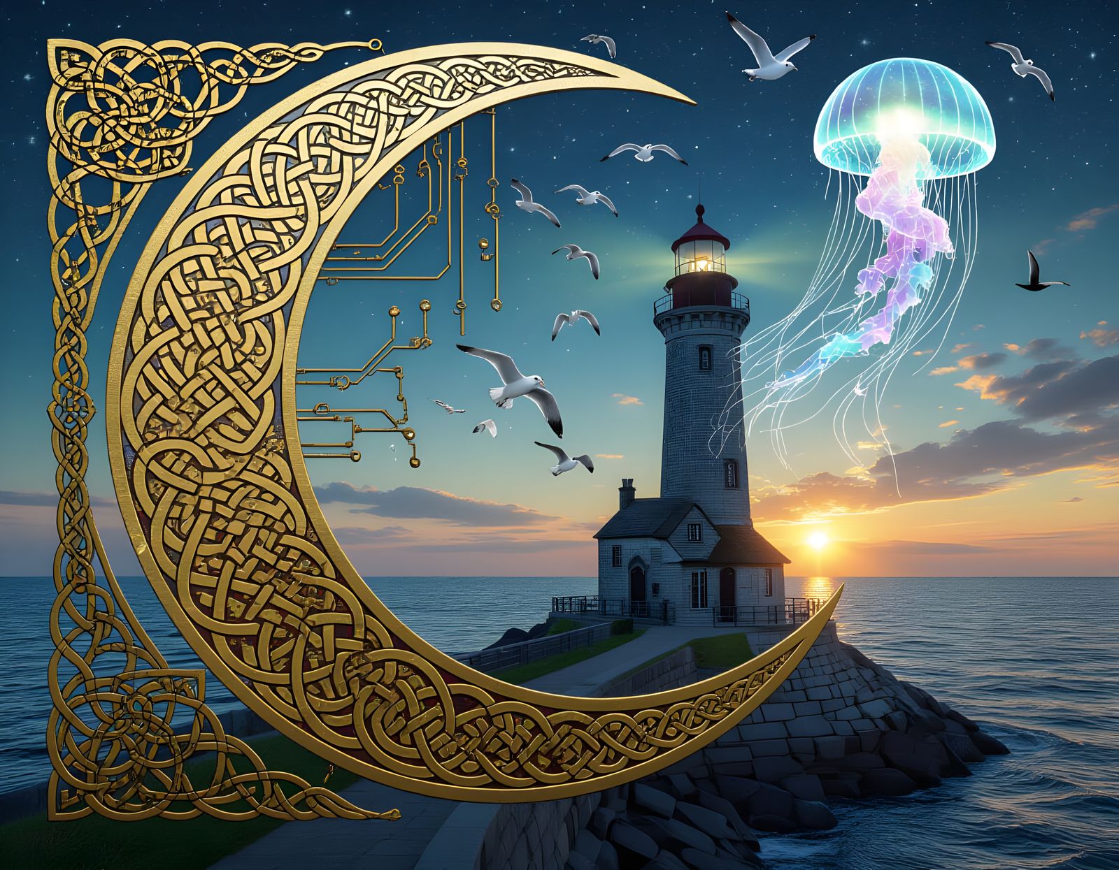 Steampunk Moon with Fractal and Celtic Details