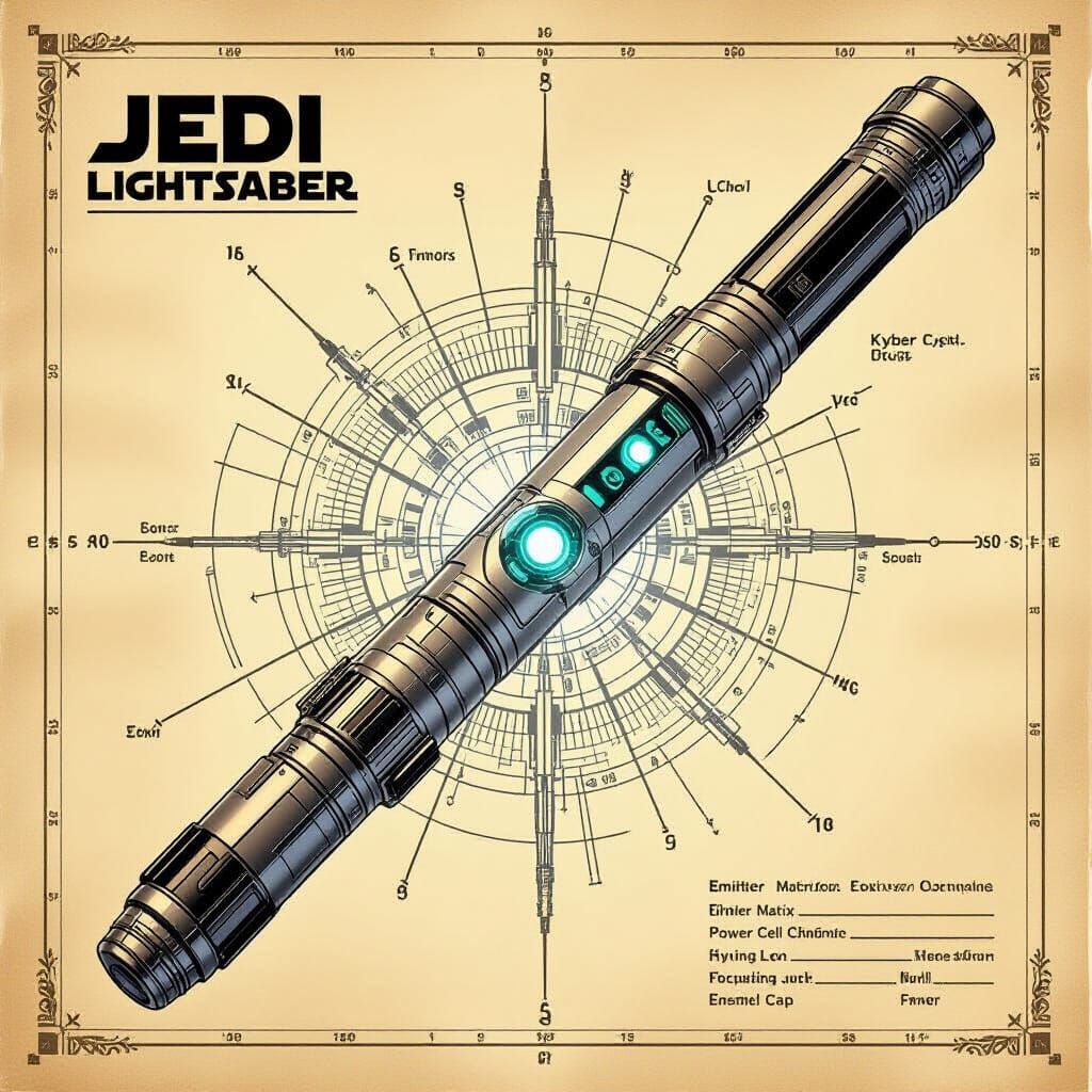 Detailed Blueprint of a Jedi Lightsaber