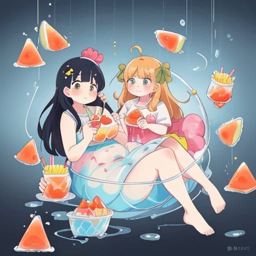 Anime Girls Feast on Jell-O in Factory