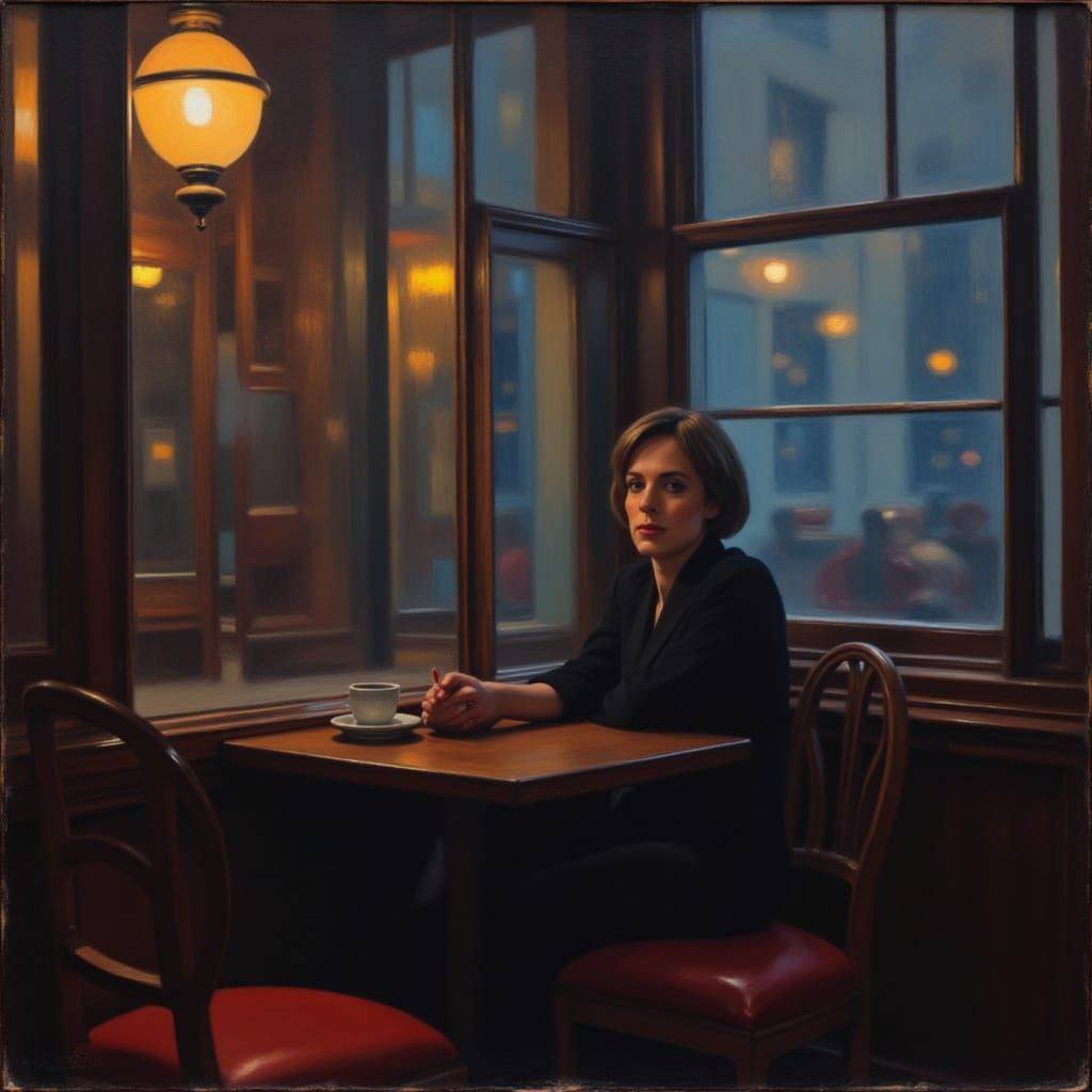 Woman Contemplating in Cafe After Party