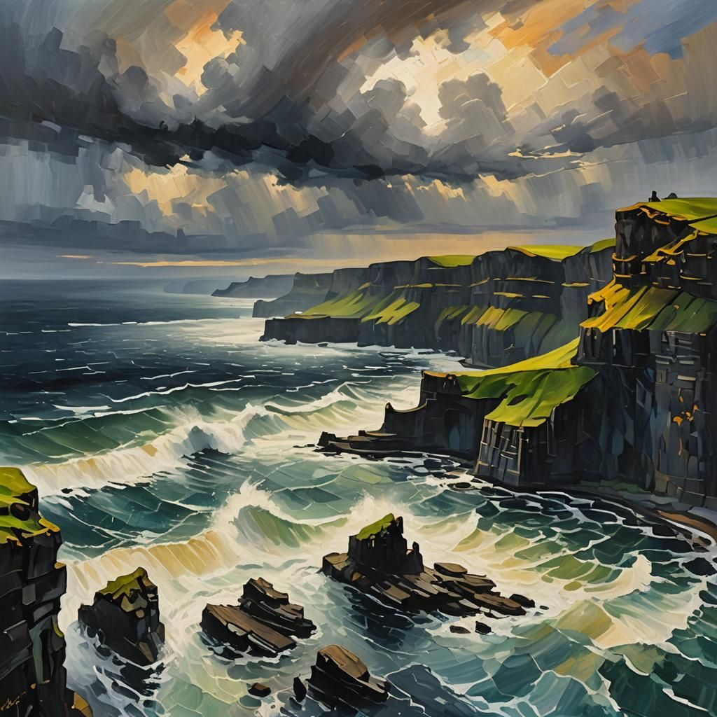 Cliffs of Moher: Expressive Oil Painting in Impressionist St...