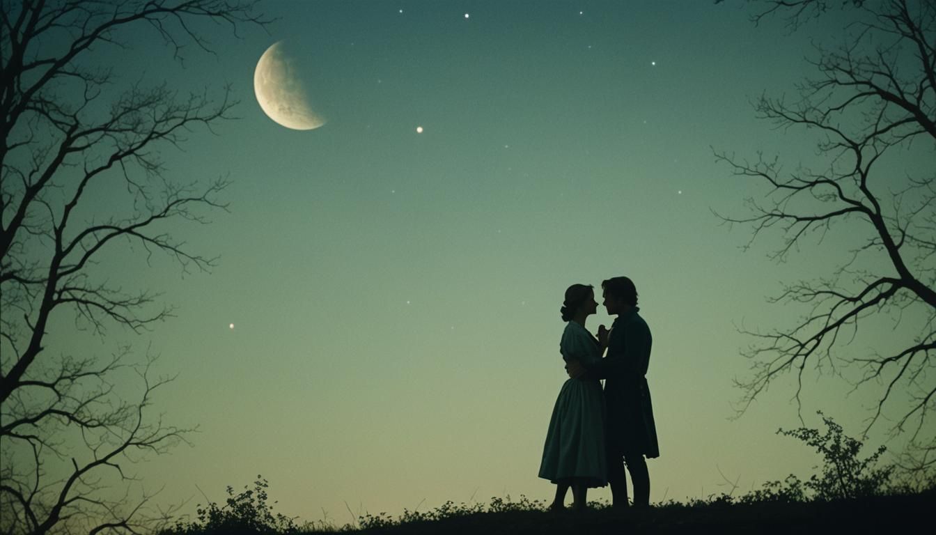 Moonlit Embrace: Romantic Silhouette in Ethereal Glow