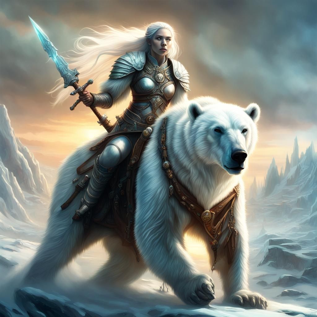 Elf Warrior and Polar Bear in Epic Battle