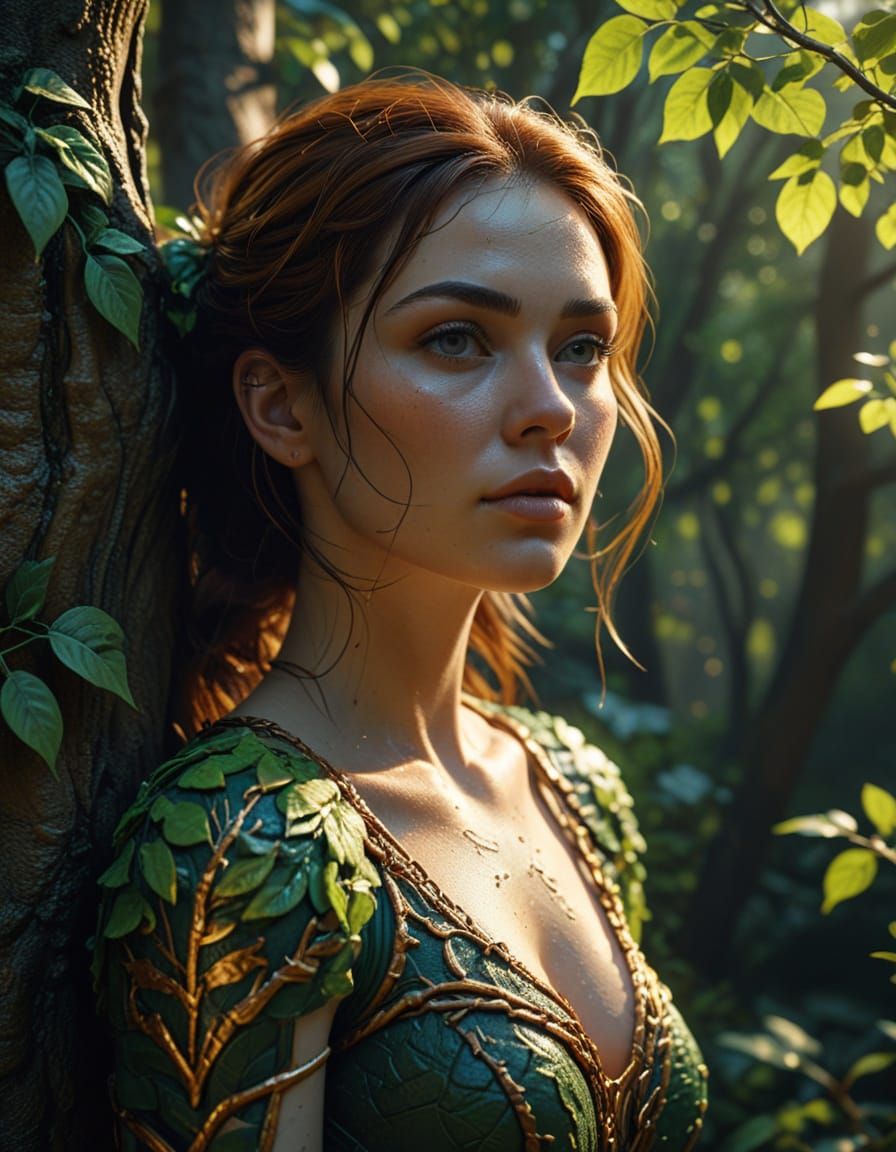 Ethereal Woman Under Tree: Fantasy Digital Art