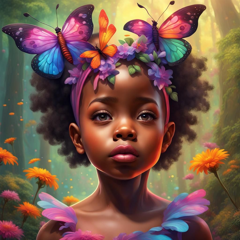 Butterfly Baby in Enchanted Forest: Digital Art