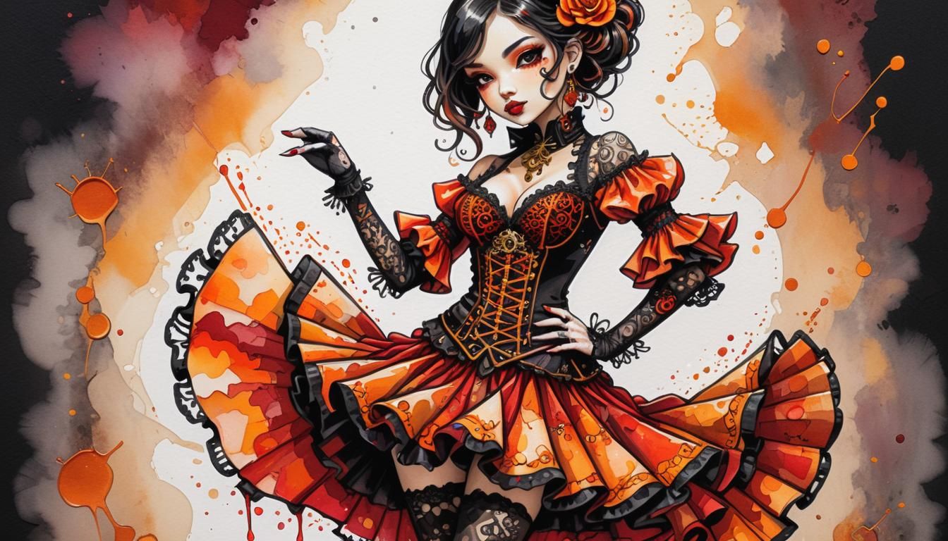 Steampunk Flamenco Dancer in Impasto Style