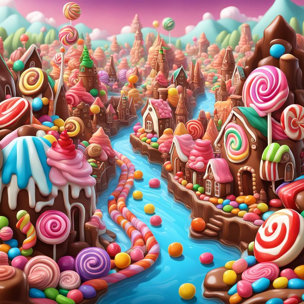Candy Town with Chocolate River in Digital Art