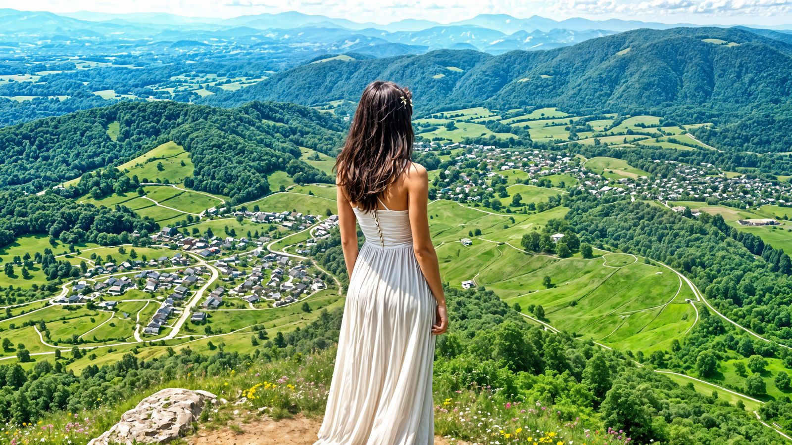 A Serene Young Woman Contemplates the World from a Hilltop