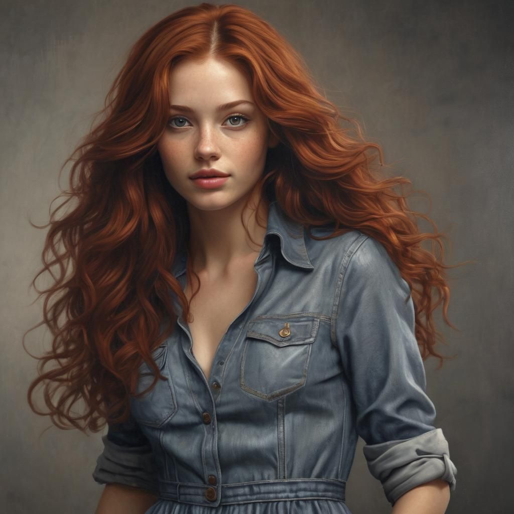 Hyperrealistic Redhead Woman with Wavy Hair