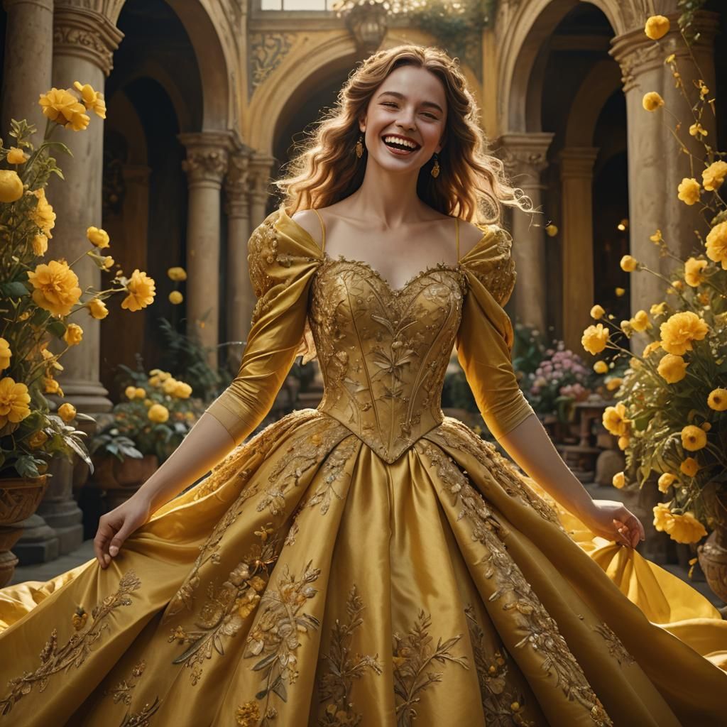 Noble Lady in Extravagant Gown: Pre-Raphaelite Garden