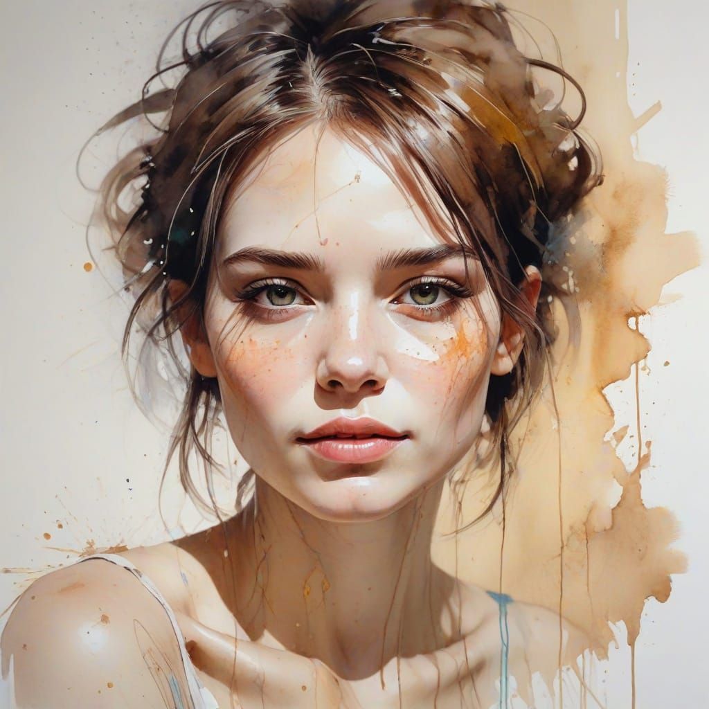 Watercolour Portrait with Expressive Ink Lines