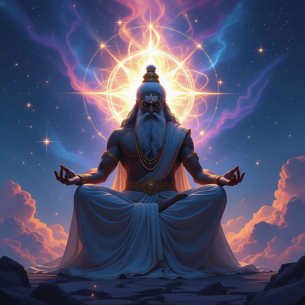 Ashwatthama Meditating Amidst Cosmic Energy in Epic Fantasy ...
