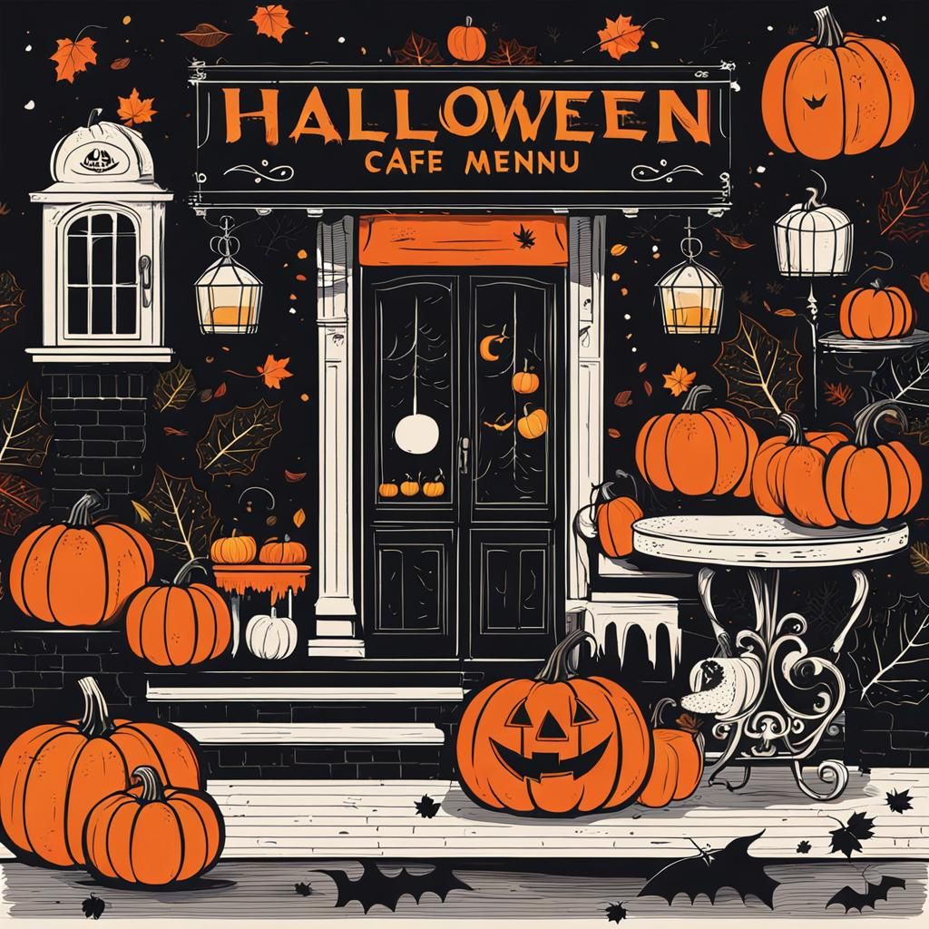 Halloween Cafe Menu in Flat Vector Style