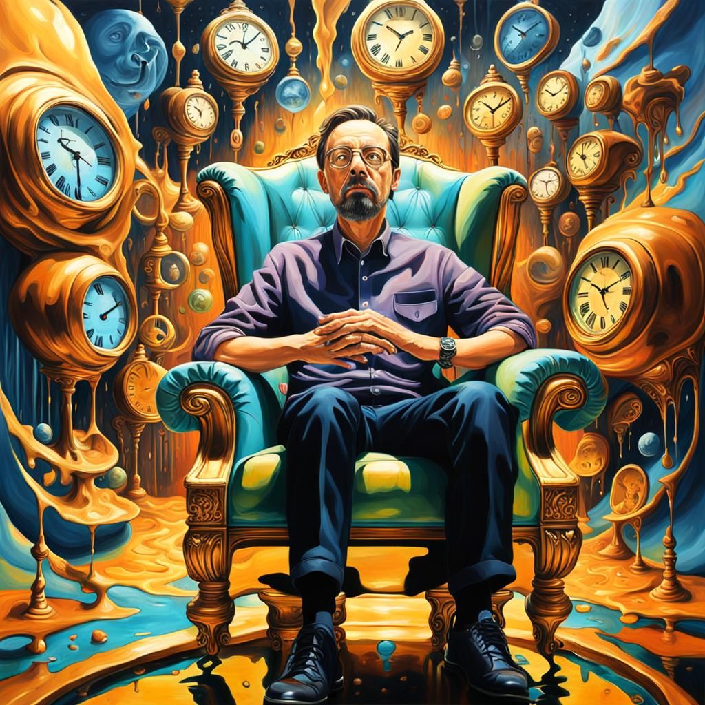 Surrealist Dreamscape with Melting Clocks, Oil on Canvas