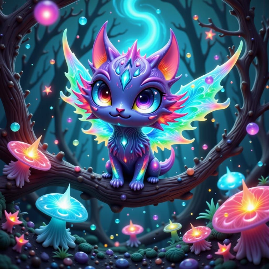 Bioluminescent Creature in Alien Forest, Manga Art