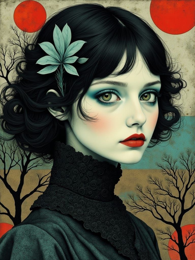 Melancholic Gothic Woman in Abstract Fantasy Style