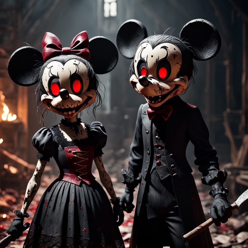 Evil Mickey and Minnie Mouse Parody in Whimsical Horror