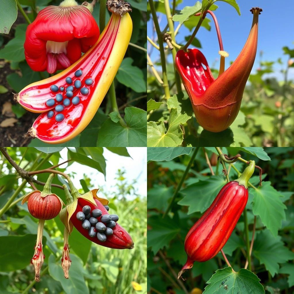 Bizarre Hybrid Fruit with Banana and Poppy Elements