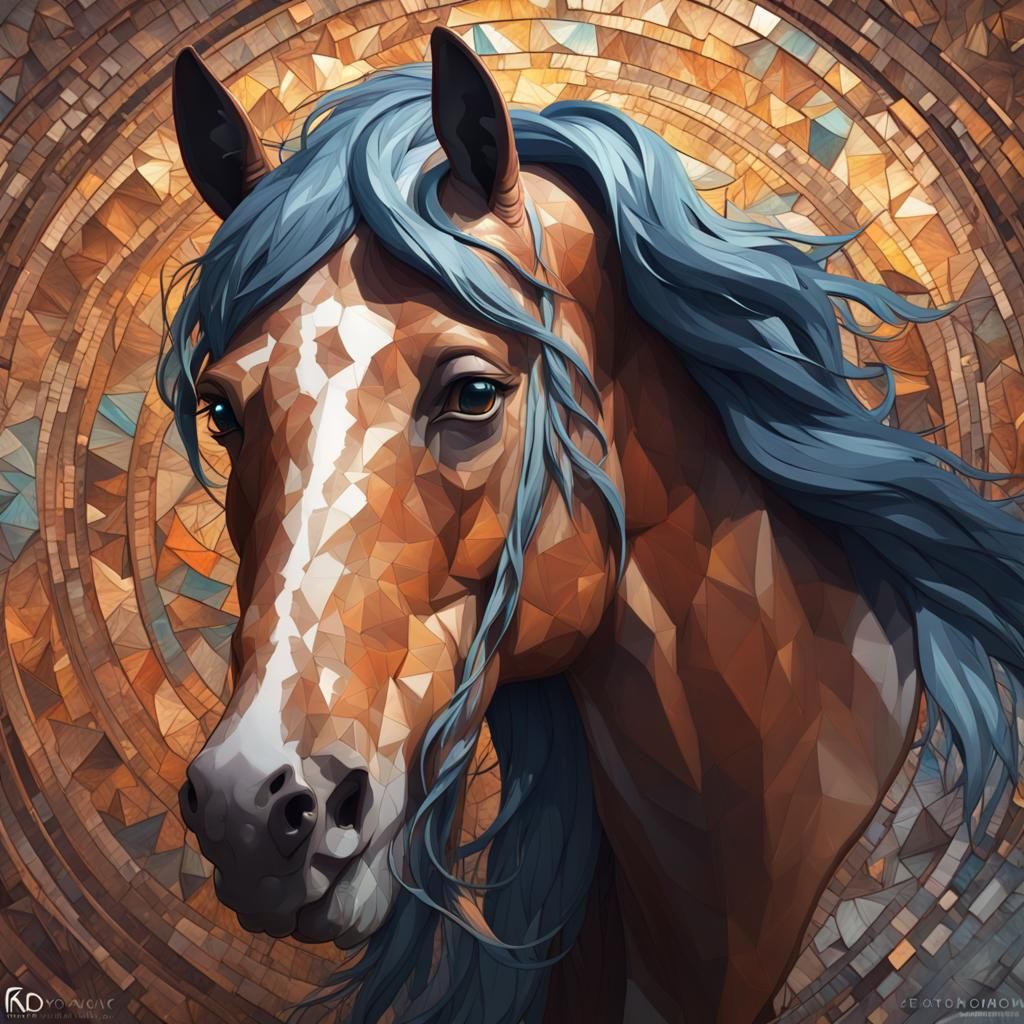 Horse Mosaic Portrait in Hyperdetailed Style