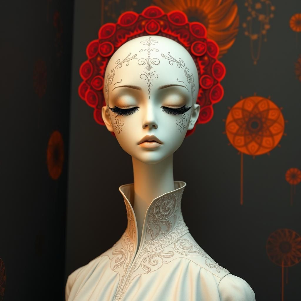 An elegant, surreal portrait of an anthropomorphic female ma...