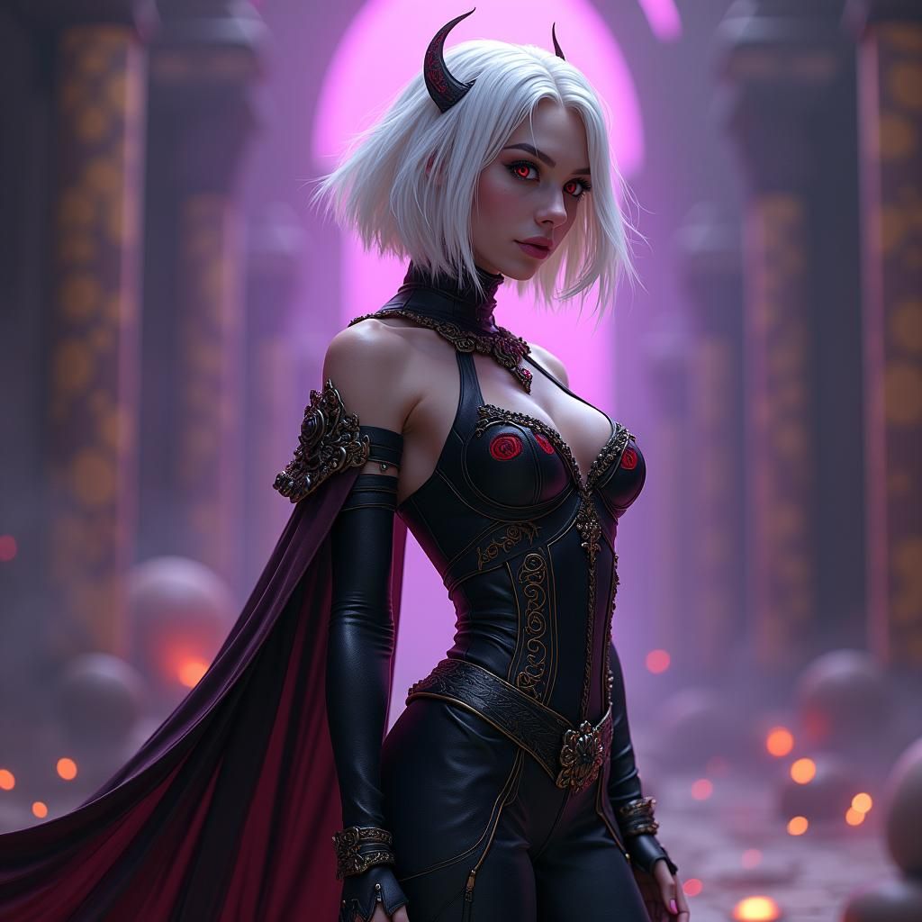 Dhampir Woman in Dark Fantasy Sci-Fi Style