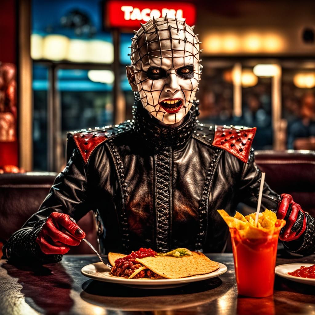 Hyperrealistic Female Pinhead Enjoys Taco Bell