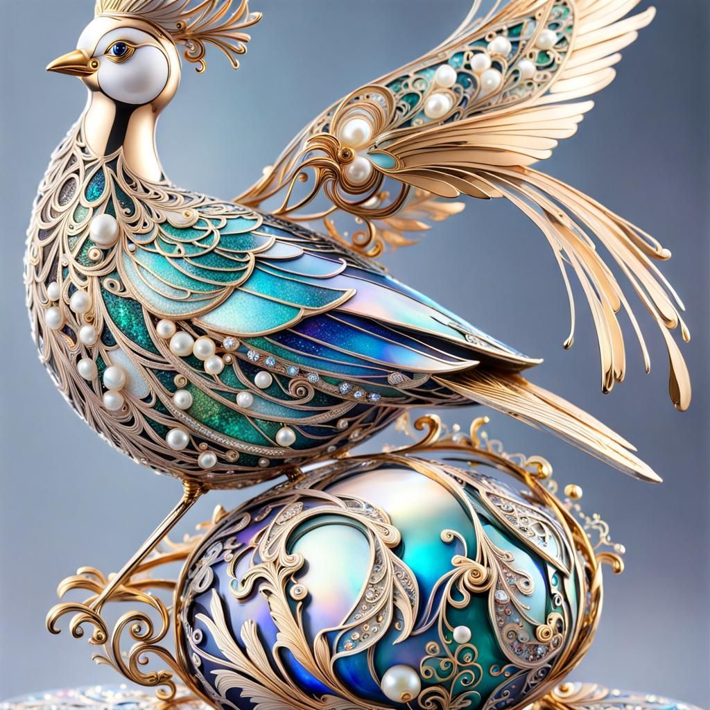Faberge Bird in Metal Confetti