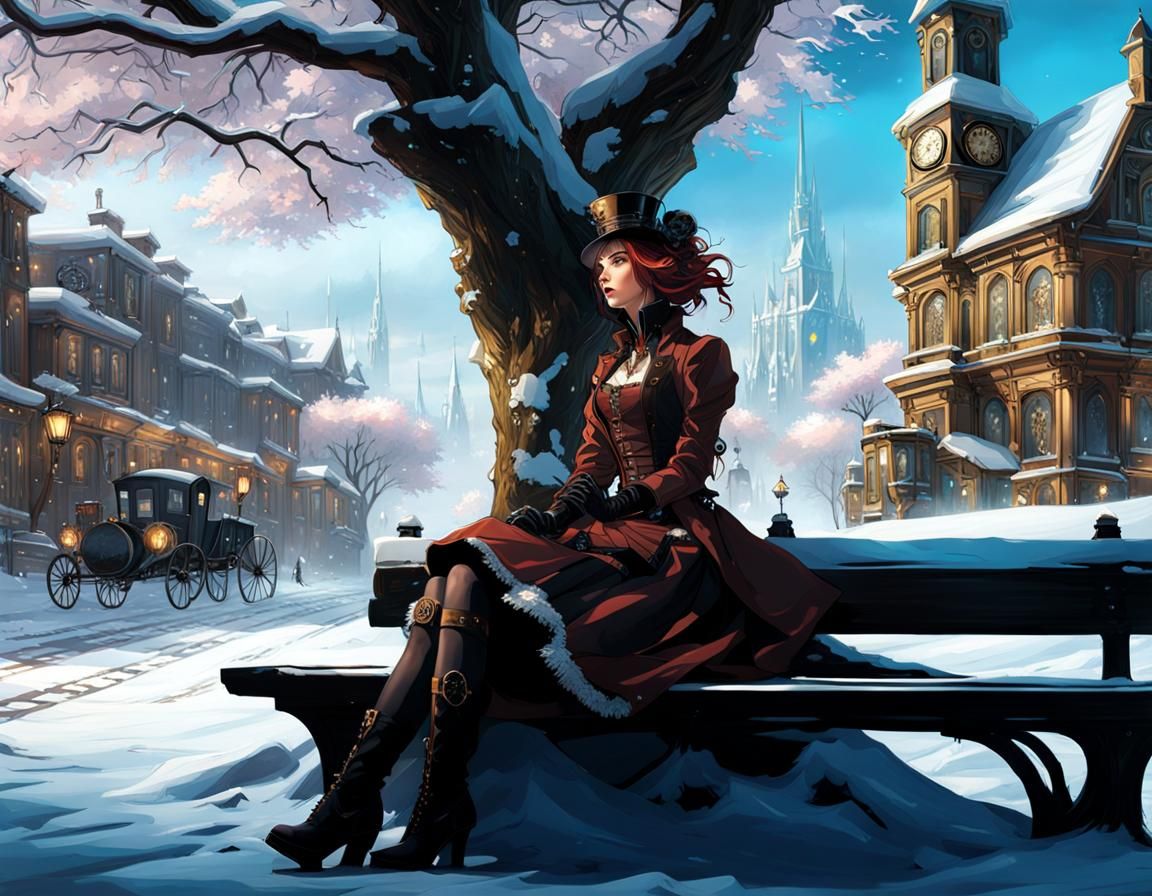 Steampunk Girl in Winter Wonderland Digital Art