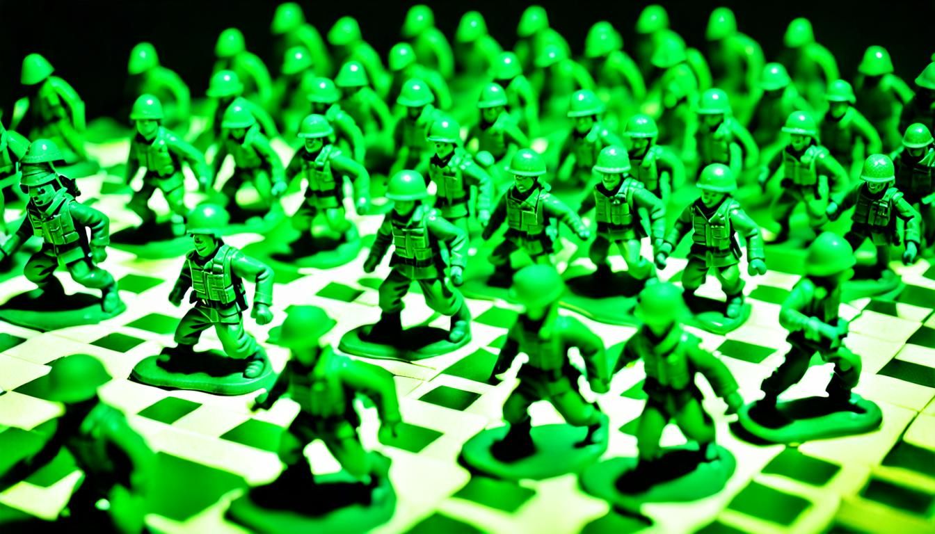 Hyperrealistic Toy Army Soldiers on Battlefield