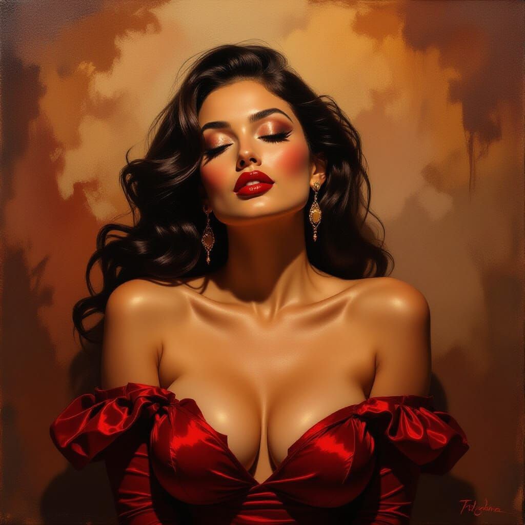 Sensual Dancer in Dramatic Chiaroscuro Oil Painting