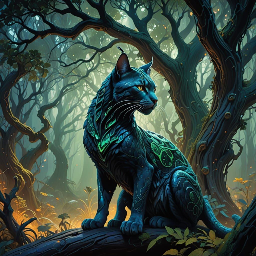 Majestic Serpentine Feline Hybrid in a Mystical Realm